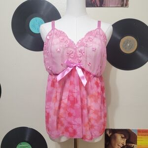 Carrie Amber | Pink Tie-Dye Mesh & Lace Babydoll